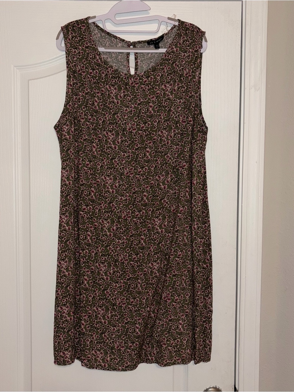 As U Wish Olive Floral Sleeveless Mini Dress with Pink Details Size 1X NWT